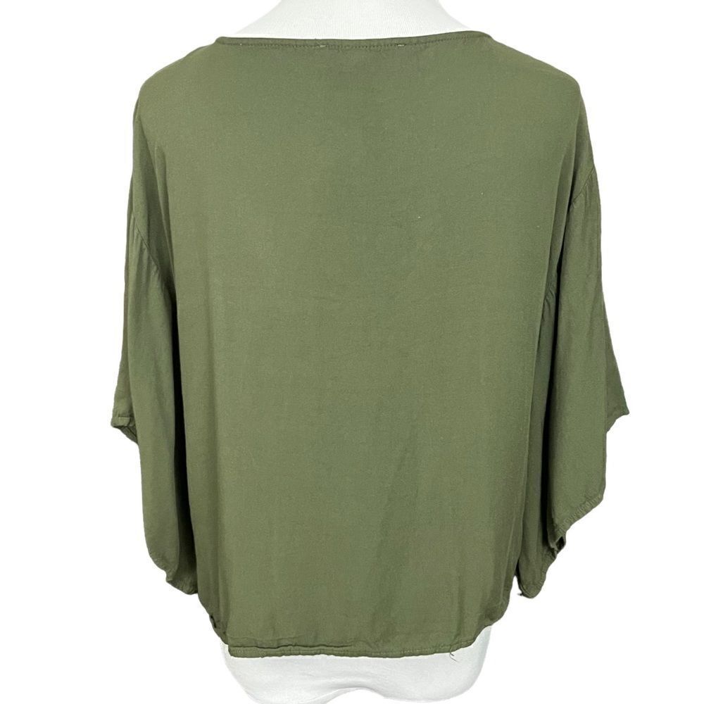 Lovestitch Olive Green Short Sleeve Tie Front Boxy Fit Top S - Picture 3 of 8
